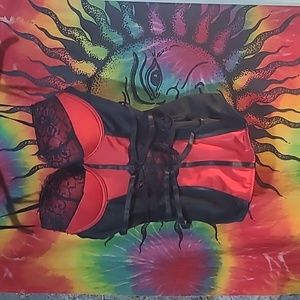 Black and red laced corset